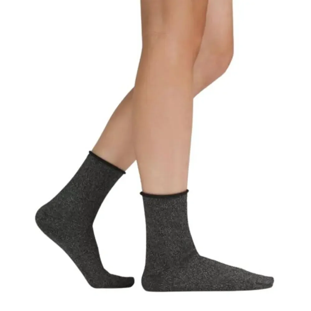 Lululemon Women's Daily Stride Sparkle Quarter Socks Black Silver Medium 6.5-8.5